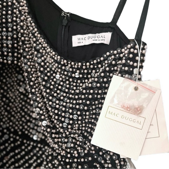 NWT MAC DUGGAL 93735 Pearl Embellished Soft Tie One Shoulder Gown Size 4 - Picture 9 of 10